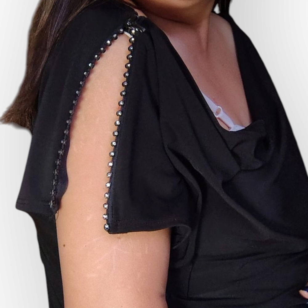 Jessica Black Draped Top – Size Large - Picture 11 of 15